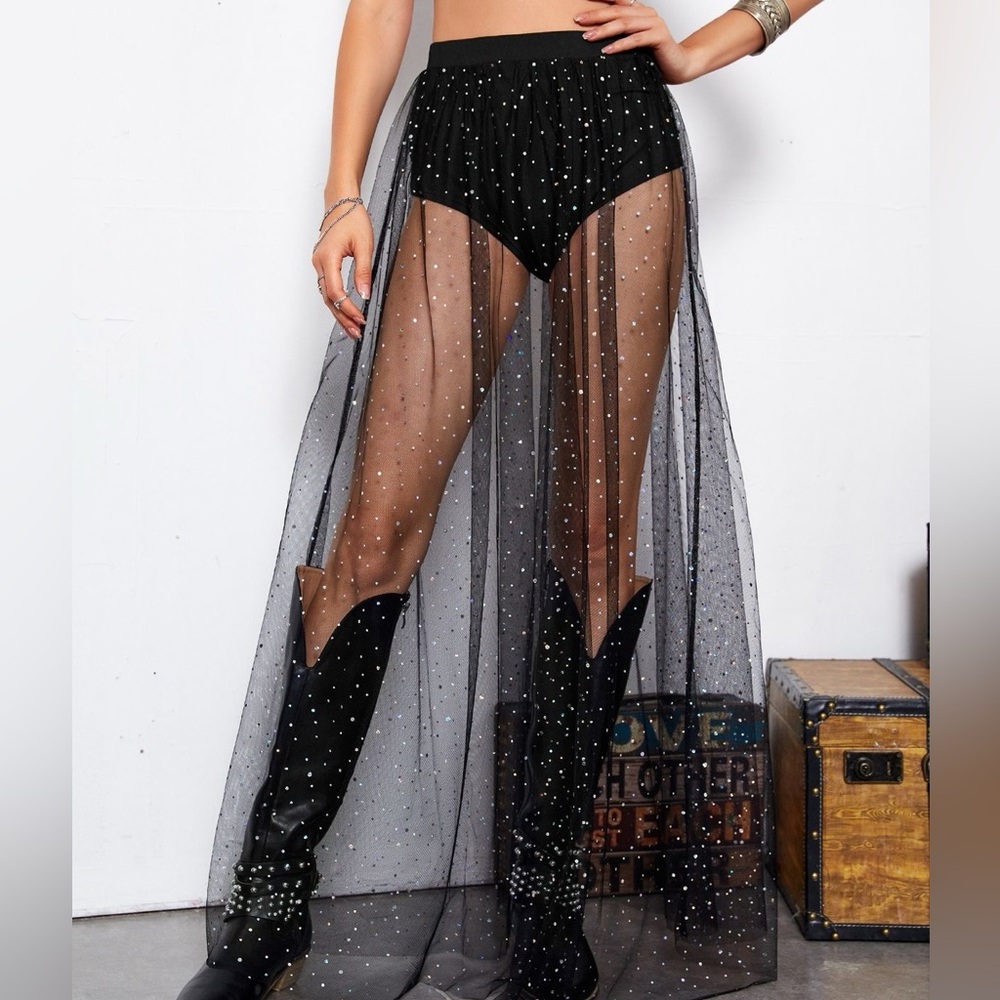 Black Maxi Skirt with Gold Accents